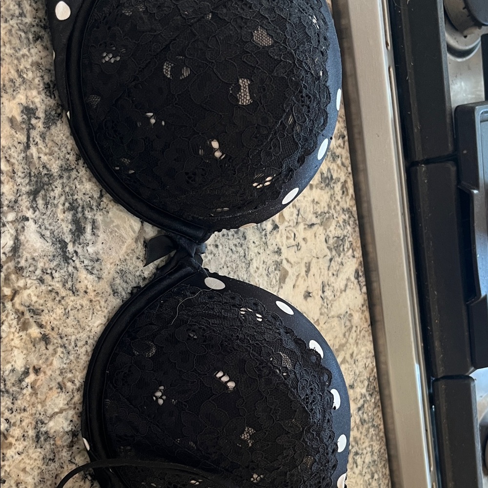 Victoria's Secret Black Lace Bra with White Polka Trim